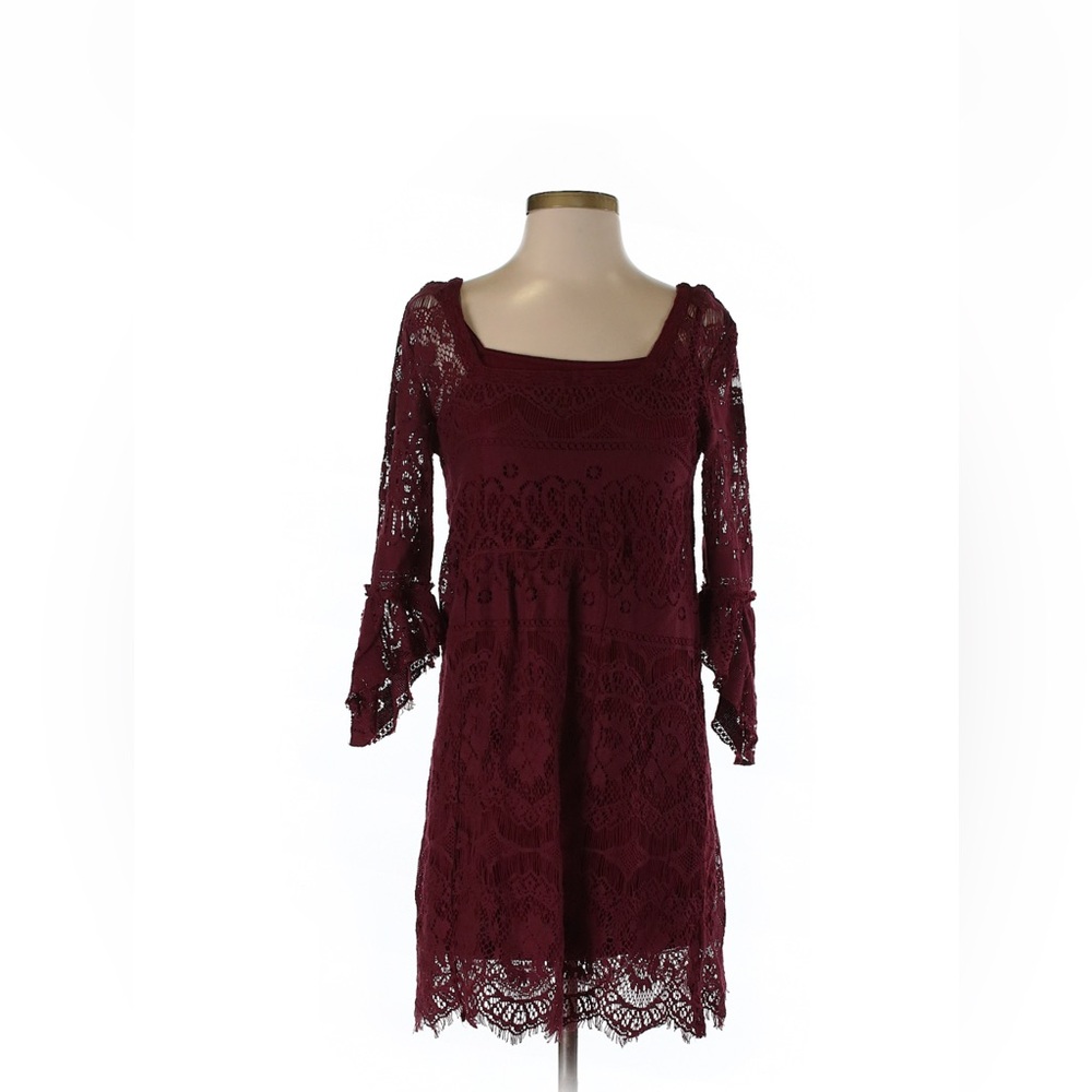 Free People Burgundy Lace Overlay Cotton Mini Dress -  Extra Small